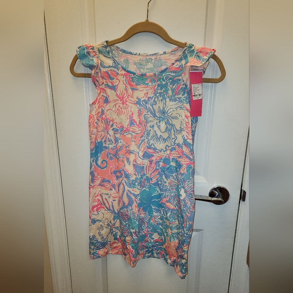 Girls Lilly Pulitzer Vibrant Pink and Blue Floral Ella Dress NWT